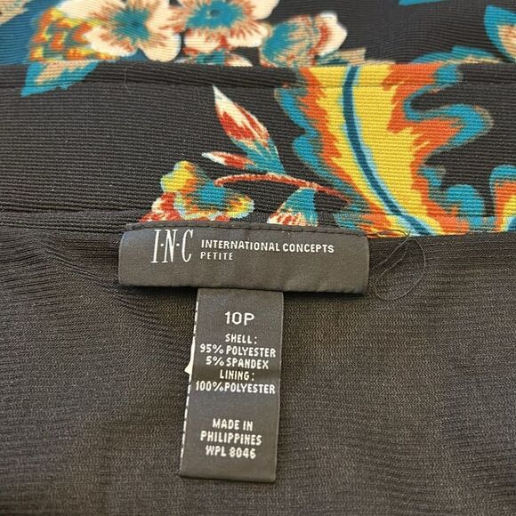 INC International Concepts black floral front zip mini skirt Size 10P EUC - Picture 6 of 8